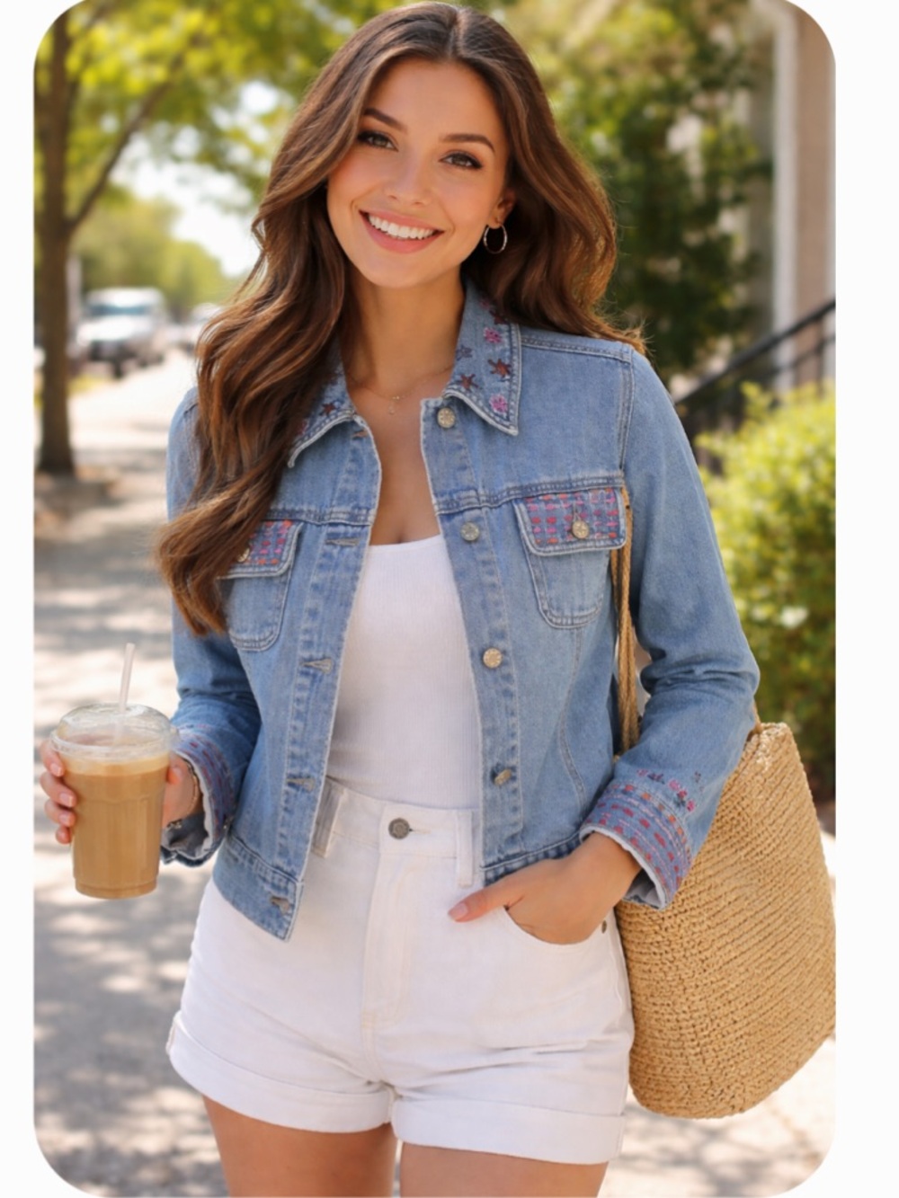 Sigrid Olsen So Blue embroidered and beaded jean jacket